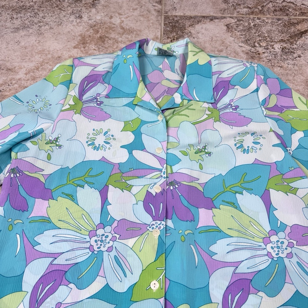Allison Dailey Vintage Top Womens 12 Button Front Short Sleeve Blouse Floral - Picture 2 of 7